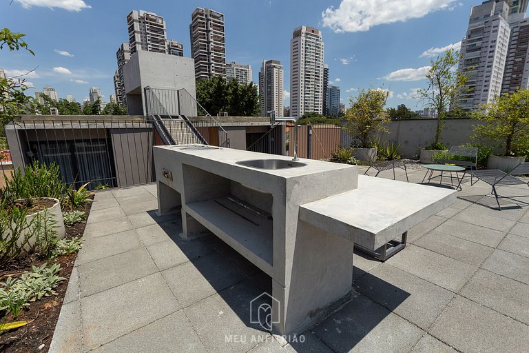 Apto de 37m² com varanda e rooftop no Brooklin